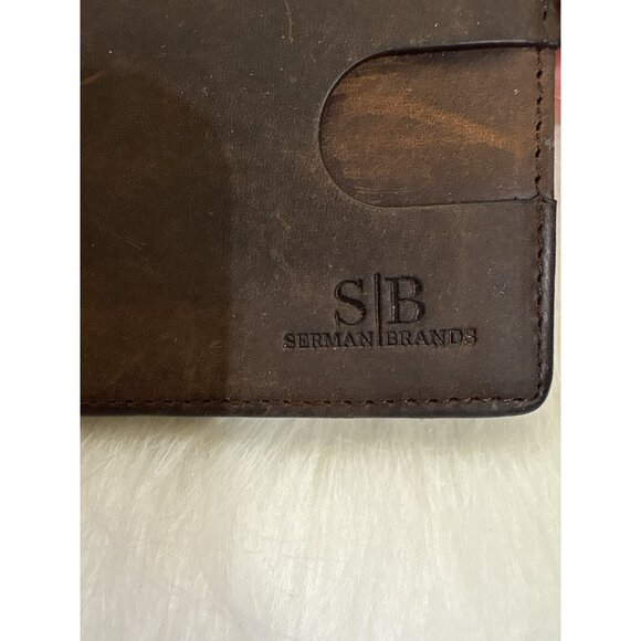 Serman Brands Brown Leather Minimalist Wallet With ID Window & Card Slots - Picture 2 of 8